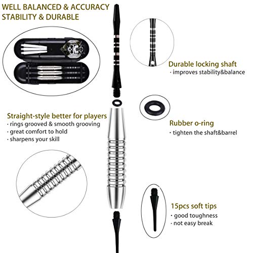 Darts Plastic Tip Set - 18g 21g Colorful Rainbow Soft Tip Darts 50 Anti-Loose O-Rings 6 Shaft (Aluminum/Nylon 45mm) 6 Durable Flights Extra 50 Soft Tips Electronic Dartboard - color: Black-DARTB