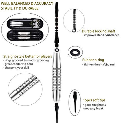 Darts Plastic Tip Set - 18g 21g Colorful Rainbow Soft Tip Darts 50 Anti-Loose O-Rings 6 Shaft (Aluminum/Nylon 45mm) 6 Durable Flights Extra 50 Soft Tips Electronic Dartboard - color: Black-DARTB