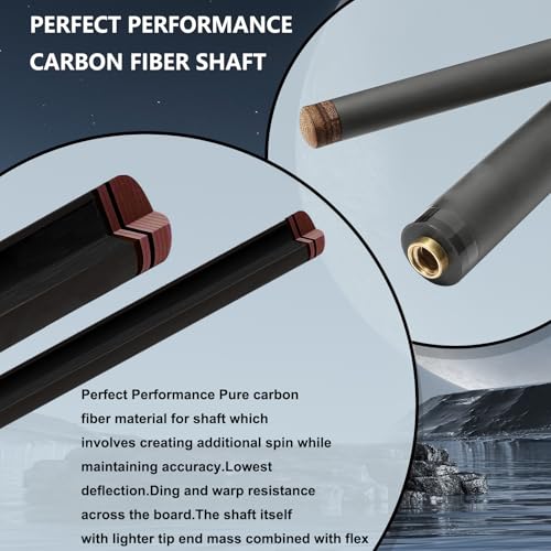 Carbon Fiber Pool Cue Stick-12.8mm Tip Billiard Carbon Fiber cue, 58" Tip Low Deflection Billiard Carbon Fiber cue with case, Weight Adjustable Design -18OZ,18.4OZ,19OZ,20OZ