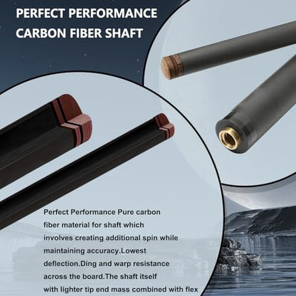 Carbon Fiber Pool Cue Stick-12.8mm Tip Billiard Carbon Fiber cue, 58" Tip Low Deflection Billiard Carbon Fiber cue with case, Weight Adjustable Design -18OZ,18.4OZ,19OZ,20OZ