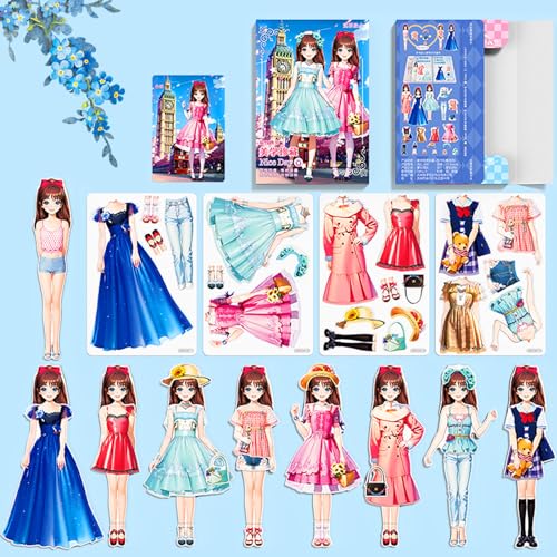 Magnetic Dress Up Paper Doll,Magnet Princess Dress Up Dolls for Girls Ages 4-7 Kids,Travel Activities Road Trip Car Ride Interactive Learning Created Imagine Set Birthday Gift (G Set) - color: G Set