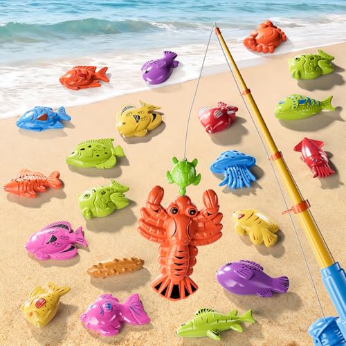 Magnetic Fishing Game Toys for Kids Toddlers 3-5 4-8, Water Table Bathtub Toys with Pole Rod Net & Fish, Water Bath Pool Outdoor Fishing Toys for Kids Toddlers Baby Boys Girls Age 3 4 5 6 7 8 Year Old - style: 2 rods 2 nets 35 fish