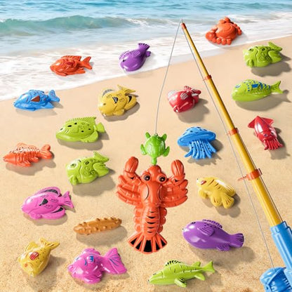 Magnetic Fishing Game Toys for Kids Toddlers 3-5 4-8, Water Table Bathtub Toys with Pole Rod Net & Fish, Water Bath Pool Outdoor Fishing Toys for Kids Toddlers Baby Boys Girls Age 3 4 5 6 7 8 Year Old - style: 2 rods 2 nets 35 fish