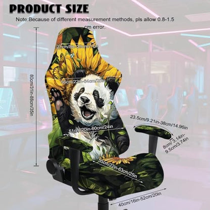 Panda Sunflower Print Gaming Chair Covers Slipcovers 4Pcs with Armrest Cover Dust-Proof Skin Friendly Gamer Desk Chair Covers Fits Most Office/PC Chairs & Racing Style Seats - color: Multi - Panda Sunflower