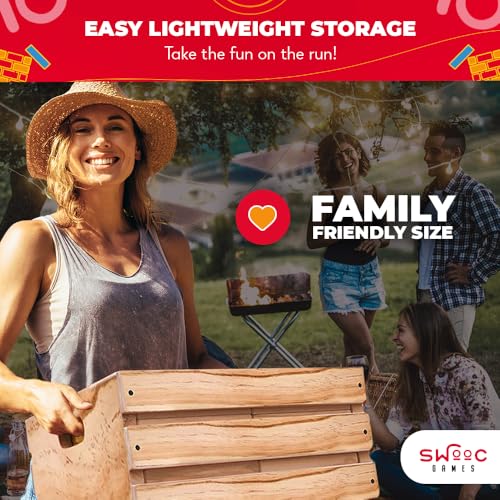 SWOOC Games - Premium Giant Tower Game | 60 Blocks + Storage Crate/Outdoor Table | Stacks up to 5ft | Jumbo Yard Games for Adults and Family | Giant Outdoor Set | Big Backyard Fun | Large Lawn Size