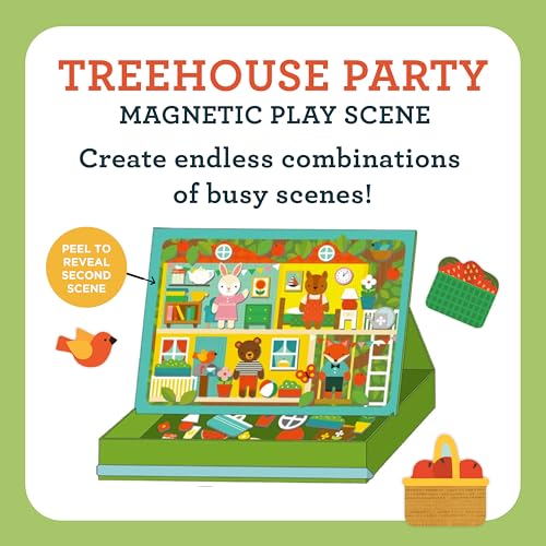 Petit Collage: Animal Friends Magnetic Game Board with Mix & Match, Ideal for Ages 3+, Includes Mag Play Scene Treehouse Party, 74 Count - color: Mag Play Scene Treehouse Party
