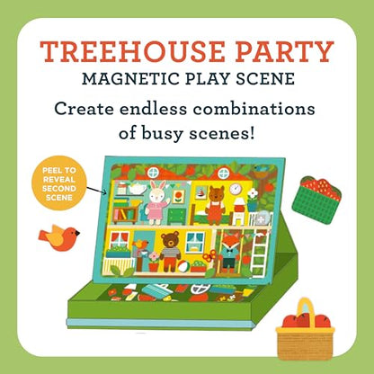 Petit Collage: Animal Friends Magnetic Game Board with Mix & Match, Ideal for Ages 3+, Includes Mag Play Scene Treehouse Party, 74 Count - color: Mag Play Scene Treehouse Party