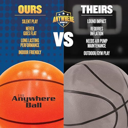 Anywhere Ball, Silent Basketball, Airless Foam for Indoor Training, Dribbling, and Realistic Bounce - style: Full Regulation Size