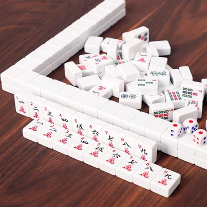 ZGME American Mahjong Set,166 White Tiles with Brown Rectangular Bag and Accessories,4 All-in-One Mahjong Racks with Pushers - color: Brown