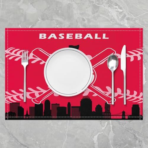 Erosebridal Baseball Placemats Set of 4 for Boys,Kids Softball Place Mats 12x18 inch,Red Black Baseball Player Table Mats,Sports Game Meal Mats for Dining Table - color: Cincinnati
