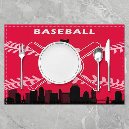 Erosebridal Baseball Placemats Set of 4 for Boys,Kids Softball Place Mats 12x18 inch,Red Black Baseball Player Table Mats,Sports Game Meal Mats for Dining Table - color: Cincinnati