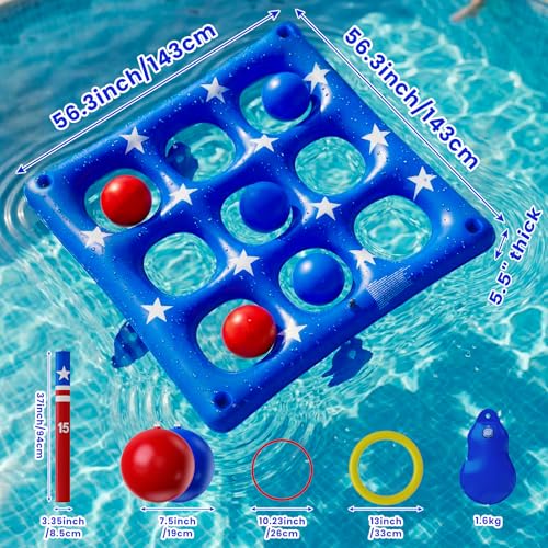 Pool Party Toys Games Set - Giant Inflatable Tic Tac Toe Float Game, Outdoor Pool Games for Adults Kids Family Pool Toys for 2-10 Players, Fun Swimming Beach Yard Activities with 10 Balls for Ages 6+ - size: Upgraded -- 56" x 56"