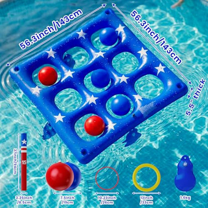 Pool Party Toys Games Set - Giant Inflatable Tic Tac Toe Float Game, Outdoor Pool Games for Adults Kids Family Pool Toys for 2-10 Players, Fun Swimming Beach Yard Activities with 10 Balls for Ages 6+ - size: Upgraded -- 56" x 56"