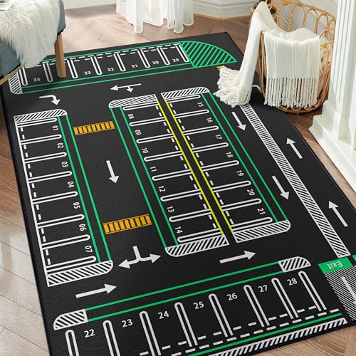 Play Rug 59"x39", Parking Lot Rug for Toy Cars, City Traffic Pretend Playmat Home Decor Carpet, Non-Slip Washable Educational Road Map Area Rugs for Boys Bedroom Playroom - color: Parking01, size: 3'3"x 5'