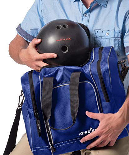 Athletico Bowling Bag for Single Ball - Single Ball Tote Bag With Padded Ball Holder - Fits a Single Pair of Bowling Shoes Up to Mens Size 14 - color: Blue