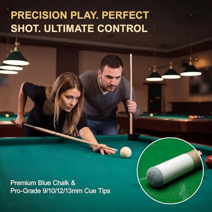 Hungdao 52 Pcs Pool Stick Accessories Set, 12 Cubes Blue Pool Cue Chalk and 40 Pcs Slip on Billiard Cue Tips Replacement Kit 4 Sizes 9mm 10mm 12mm 13mm for Clubs Bars Home Practice