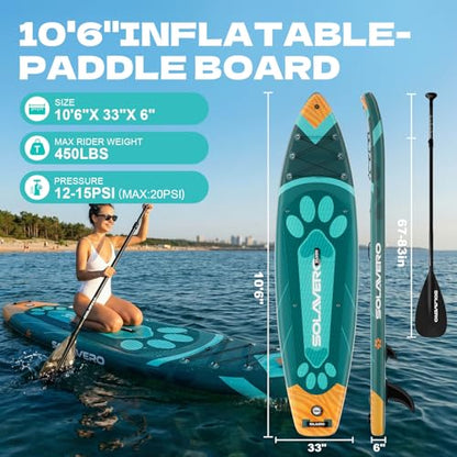 SOLAVERO 10'6" Inflatable Paddle Board for Adults, Stand Up Paddle Board with Premium SUP Accessories,Anti-Slip EVA Deck for Youth & Adults of All Skill Levels - color: Pet Paradise