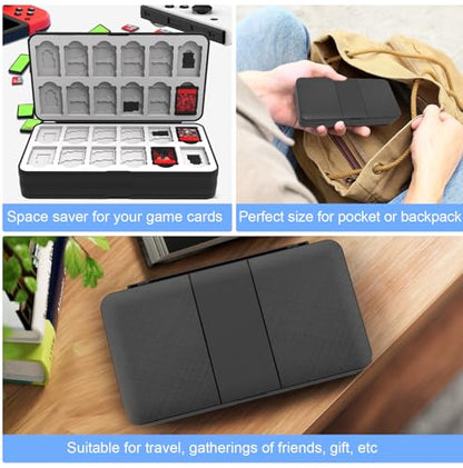 QuoLumPIA 72 Nintendo Switch 2 Game Case - for Switch/OLED/Lite Game Cartridges storage with 72 Game Card & 120 Micro SD Card Slots, Black, Hard Shell, Silicone Lining, Magnetic game card holder - size: 72