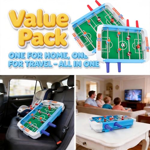 2 Pack Tabletop Foosball Games Set, 10 in x 7.17 in Portable Compact Reusable Soccer Tables Desk for Family, Game Night, Travel, Party, Office Break