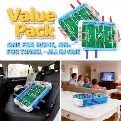 2 Pack Tabletop Foosball Games Set, 10 in x 7.17 in Portable Compact Reusable Soccer Tables Desk for Family, Game Night, Travel, Party, Office Break