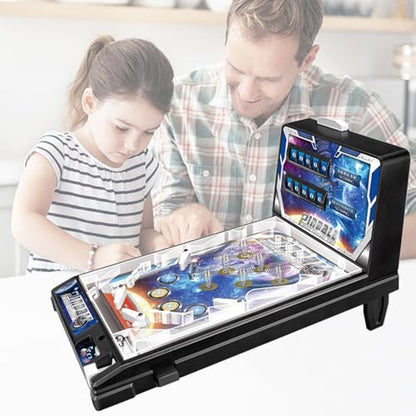 Mini Pinball Game Machine Electronic Desktop Ball Shooting Toy Retro Pinballs Machine Game with LED Lights Sounds and Digital Scorer