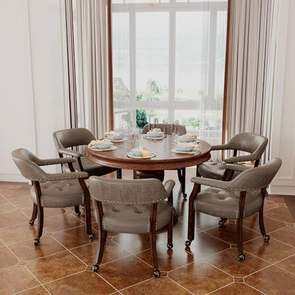 Set of 4 Dining Chair with Casters, Accent Captains Chairs with Wheels & Arms,Wheeled Roller Wood Chairs for Kitchen & Game Poker Table,Espresso&Dark Brown 318DK(NO Table!) - color: Espresso&dark Brown