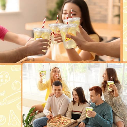 Newtay 60 Pcs 12oz Pizza Party Disposable Cups Bulk Pizza-themed Plastic Cups with Lids Straws Italian Party Favors for Birthday Baby Shower Decorations - style: Pizza
