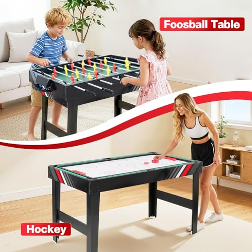 Multi Game Table 4-in-1 Combo Game Table-Foosball Table,Pool Billiards,Air Hockey & Table Tennis,Combination Table for Family Game Room, Office or Kids' Game Room