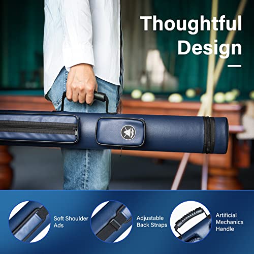 Adhafera Pool Cue Case, 2 X 2 Hard Pool Stick Case, Made of Faux Leather Billiards Accessories - color: Blue