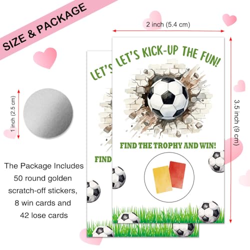 50 Pcs Let's Kick-up The Fun Soccer Themed Scratch off Game Cards, Football Scratch Card for Baby Shower, Birthday Party, Lottery Activity Group Games, Gifts for Soccer Lovers Party Supplies - color: Grass Green