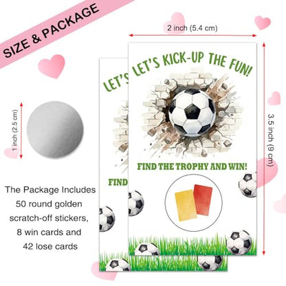 50 Pcs Let's Kick-up The Fun Soccer Themed Scratch off Game Cards, Football Scratch Card for Baby Shower, Birthday Party, Lottery Activity Group Games, Gifts for Soccer Lovers Party Supplies - color: Grass Green
