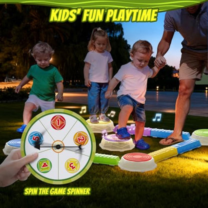 HYES Light Up Stepping Stones & Balance Beams for Kids 1-3, 13PCS Non-Slip Sensory Obstacle Course with Piano Music, Game Spinner & 30 Cards, Indoor Outdoor Toddler Toys Gifts for Boys Girls Ages 3-5 - style: 5 LED Pads & 8 Beams