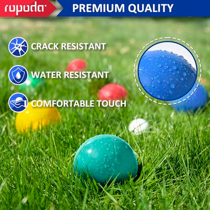ropoda 100mm Bocce Ball Set, Lighter Bocce Ball for Beginners with 8 Balls, Pallino, Case and Measuring Rope for Backyard/Beach/Lawn, Composite Plastic for Kids Teens Beginners - size: 100mm