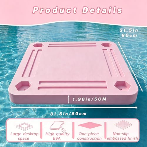 TheClouds Floating Mahjong Table for Pool, 31.5" x 31.5" Waterproof Mahjong Table, Floating Mahjong Board & Game Tray for Hot Tub, Outdoor Party, Card Games, Poker & Scrabble, Pink - color: Pink