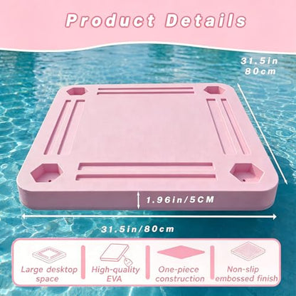 TheClouds Floating Mahjong Table for Pool, 31.5" x 31.5" Waterproof Mahjong Table, Floating Mahjong Board & Game Tray for Hot Tub, Outdoor Party, Card Games, Poker & Scrabble, Pink - color: Pink