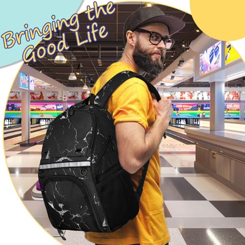 Goloni Bowling Backpack,Single Ball Bowling Bag with Shoe Compartment Up to Size 16,Bowling Bag with Padded Ball Holder - color: Black and White