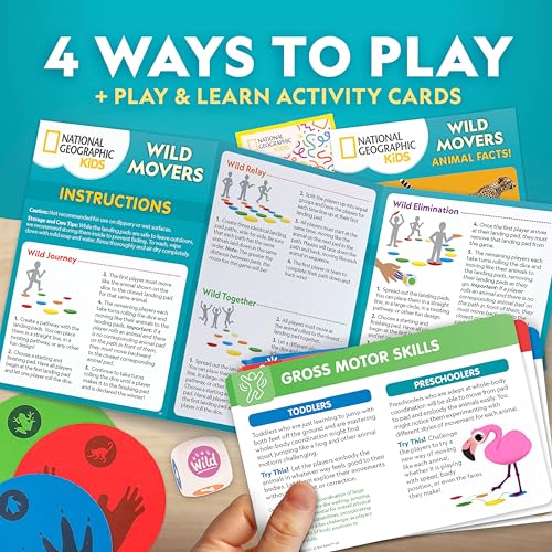 National Geographic Kids Wild Movers Animal Activity Game – Active Play & Animal Movement Game for Kids Ages 3+, Preschool Early Learning Activity with Dice, Landing Pads & Play & Learn Cards - style: Wild Movement Game