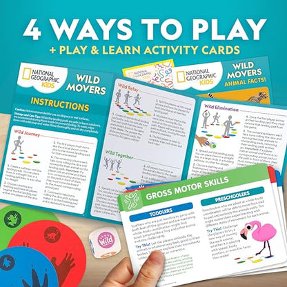 National Geographic Kids Wild Movers Animal Activity Game – Active Play & Animal Movement Game for Kids Ages 3+, Preschool Early Learning Activity with Dice, Landing Pads & Play & Learn Cards - style: Wild Movement Game