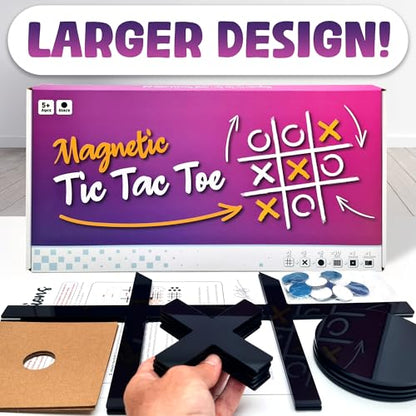 HMmagnets Powerful & Large Magnetic Tic Tac Toe Wall-Mount Game (New Version) - Strong Adhesive for Easy Mounting (Simple Installation) - Will Not Fall - Tic Tac Toe Wall Decor Game
