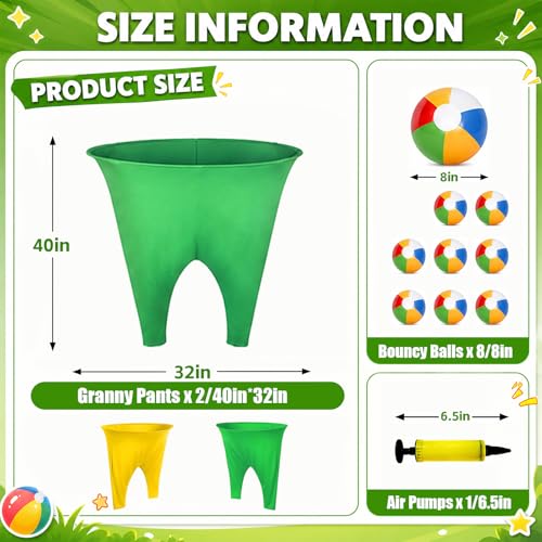 Granny Pants Yard Game, Granny Pants Outdoor Party Game Granny Pants Outdoor Game with Bouncy Balls and Pump Fun Family Reunion & Adult Yard Games for Groups - color: yellow+green