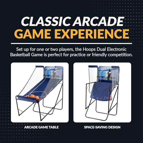Hathaway Hoops Dual Basketball Arcade Game with Electronic Digital Scoring and Timer, Easy Folding for Storage, 7 Balls and 2 Nets Blue