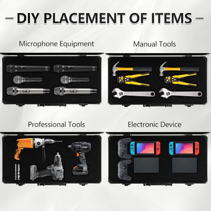 20 Inch Carrying Case With Customizable Pre-Diced Foam, Aluminum Case, Aluminum Alloy Sturdy Build, Storage Case for Microphone, Equipment, Camera, Tools, Recorder, etc - size: 20.4x10.2x7.9 Inch