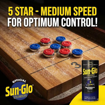 Sun-Glo Shuffleboard Sand - Shuffleboard Powder Wax with Mini Dustpan and Mini Brush Set, 2 Pack (16oz/Each) - SunGlo #5 Star (Medium Speed)