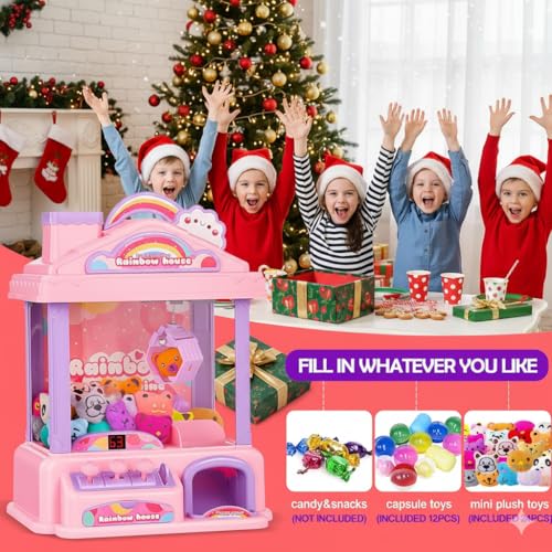Mini Claw Machine for Kids | Girl Toys for Ages 8-13 Arcade Game Toy Claw Machine Electric Candy Vending Machine Toy with LED Lights & Adjustable Sound, Birthday Gifts for Girls Ages 4+, Pink | Pink Claw Machine with LED Lights & Adjustable Sound, Arcade