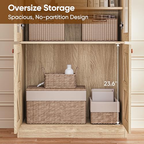 Vyre 71" Tall Farmhouse Bookshelves with Glass Doors and Drawers, Set of 2 – Large Modular Bookcase with Adjustable Shelves, Storage Cabinet for Living Room, Kitchen, Brown - color: Brown