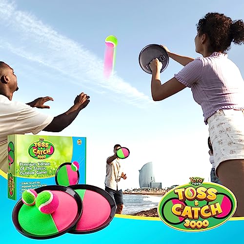 YoYa Toys Toss and Catch Ball Game Upgraded Set - Outdoor Kids Sports Activities - Outside Fun Summer Toy for Beach, Backyard, Park, Yard Lawn, Camping for Ages 4-12, 2 Catch Paddles, 2 Sticky Balls - style: 2 Paddles + 2 Balls