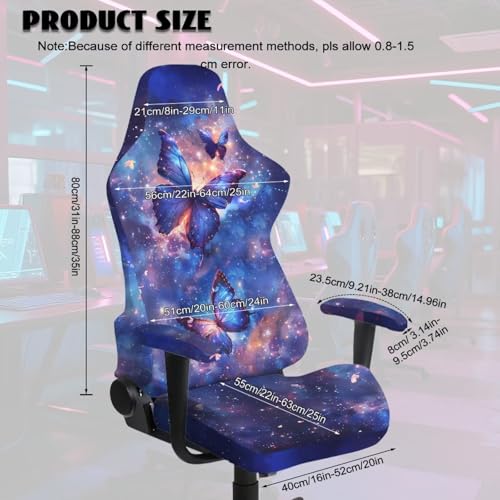 Suobstales Galaxy Butterfly Pattern Gaming Chair Cover with Armrest Covers 4 Pieces Stretch Racing Computer Chair Slipcover Set for Reclining Racing Gaming Chair - color: Galaxy Butterfly