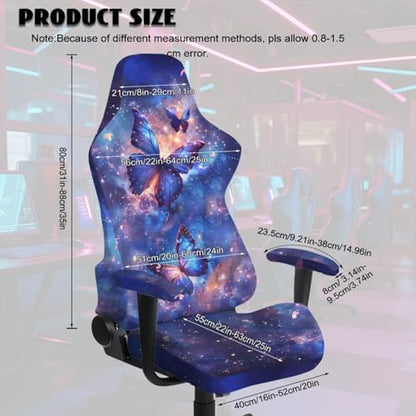 Suobstales Galaxy Butterfly Pattern Gaming Chair Cover with Armrest Covers 4 Pieces Stretch Racing Computer Chair Slipcover Set for Reclining Racing Gaming Chair - color: Galaxy Butterfly