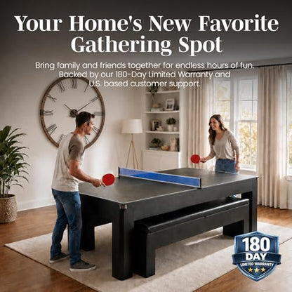 Hathaway Pool Table Combo Set with Benches - color: Black and Red Felt
