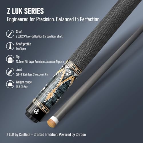 Z LUK Carbon Fiber Pool Cue Stick, Low Deflection Billiard Cue Sticks 12.5mm Tip, Professional Pool Stick for Adults with 3/8-8 Stainless Steel Joint - color: Shadow Serpent